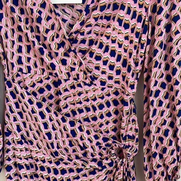 Diane Von Frustenberg Pink blue Draco Abstract print  3/4 sleeve dress 4 NWT - Picture 9 of 10